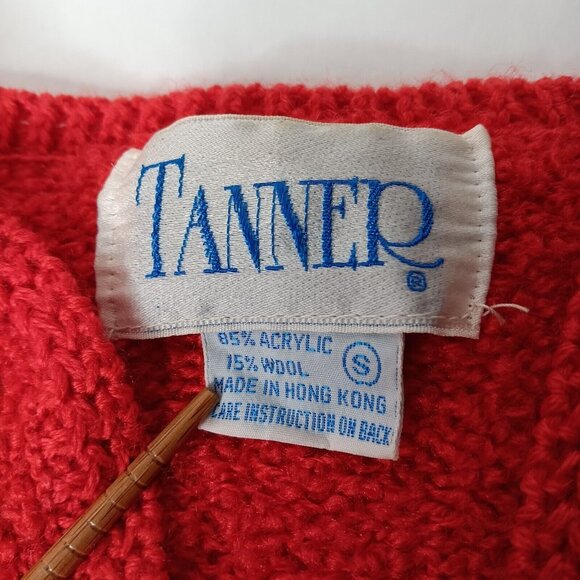 Vtg Tanner Womens Small Sweater Red Cardigan Textured Knit Open Front Holiday - Picture 3 of 10